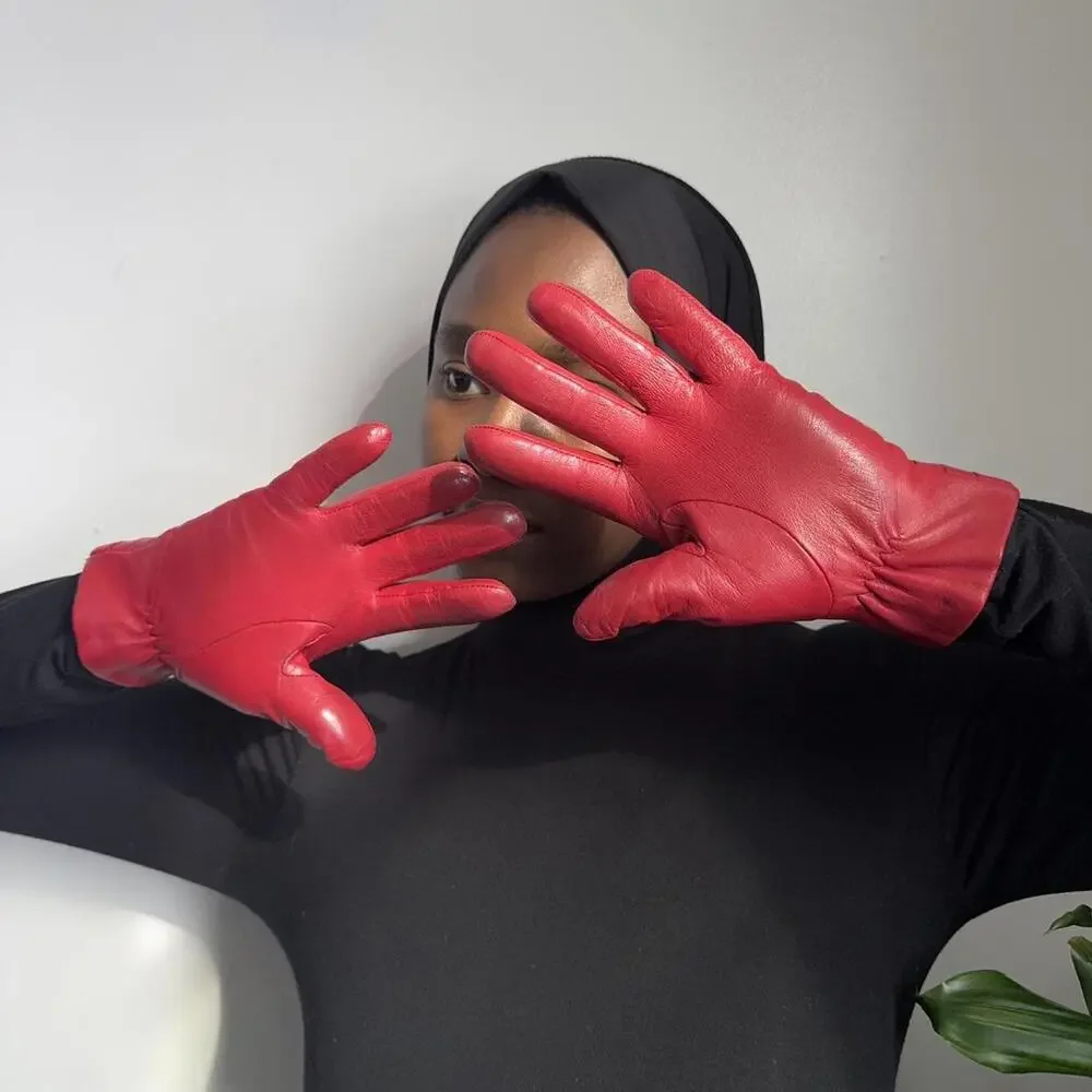 Vintage Echo Cherry Red‎ Genuine Leather Gloves size M